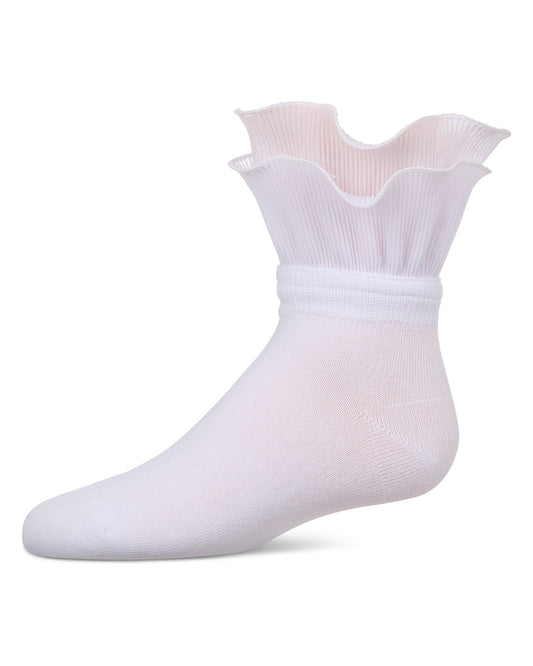 Girls' Dual Layer Ruffle Anklet Socks : Color: White
