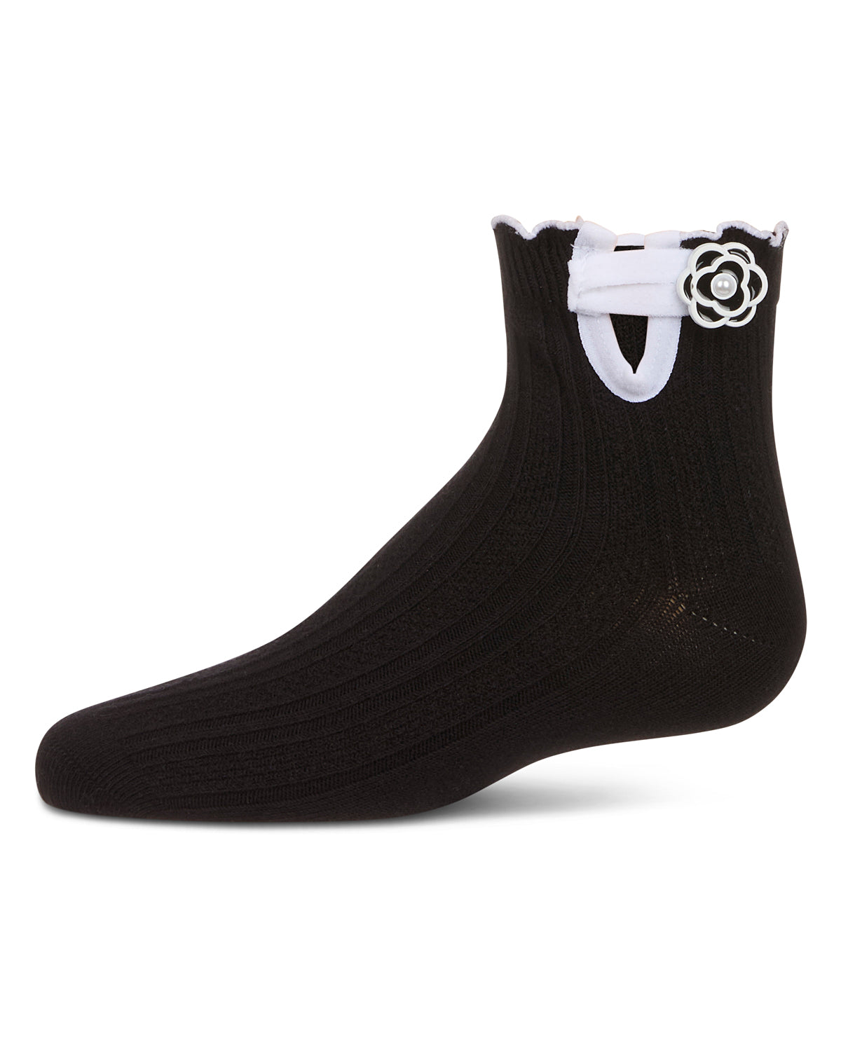 Girls' Floral Button Anklet Socks : Color: Black