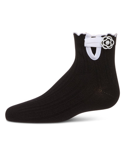 Girls' Floral Button Anklet Socks : Color: Black