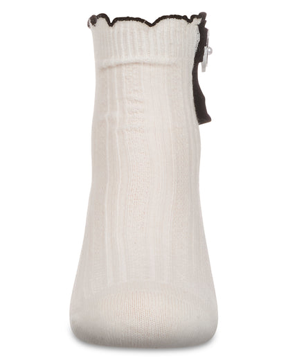 Girls' Floral Button Anklet Socks : Color: Black