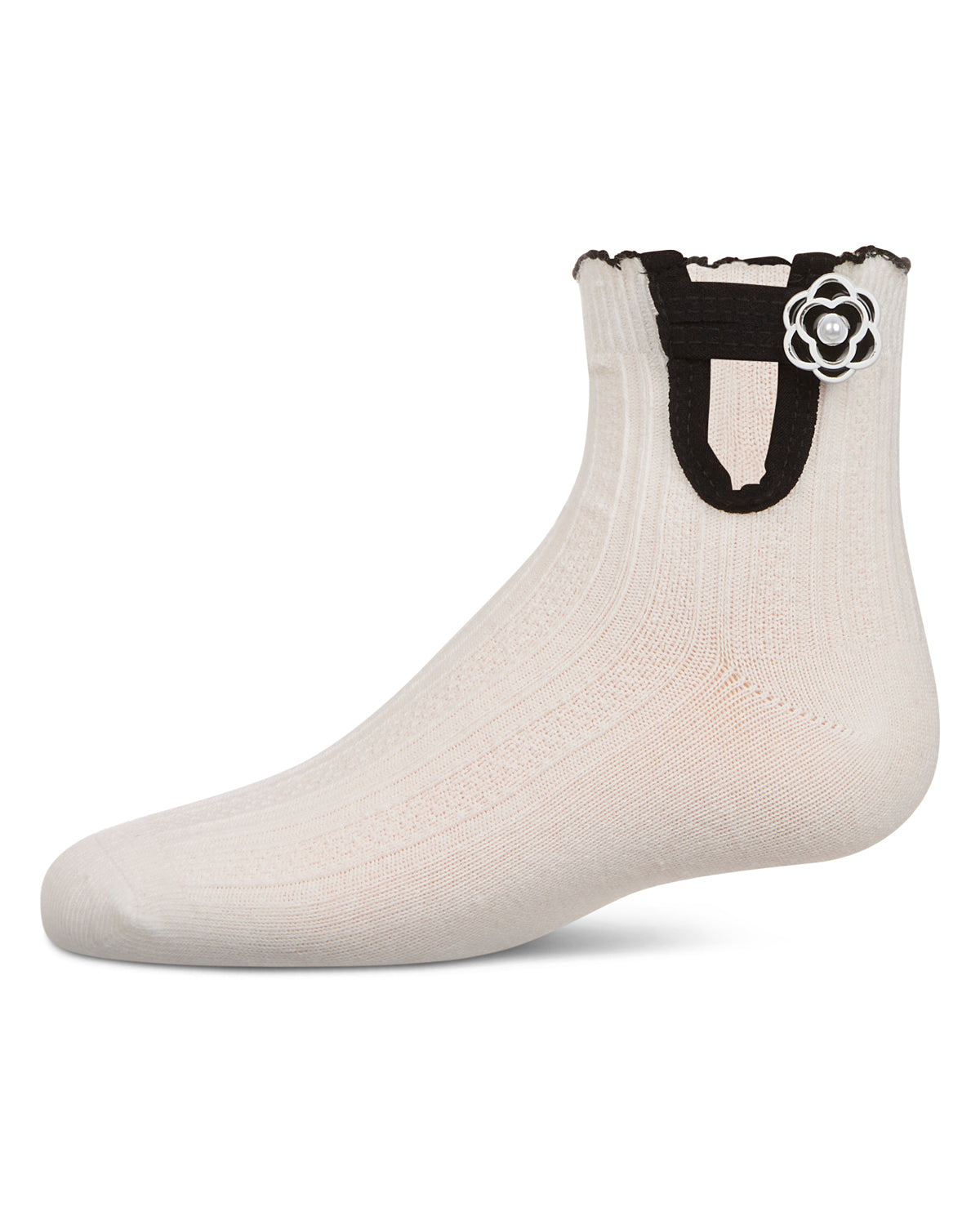 Girls' Floral Button Anklet Socks : Color: White