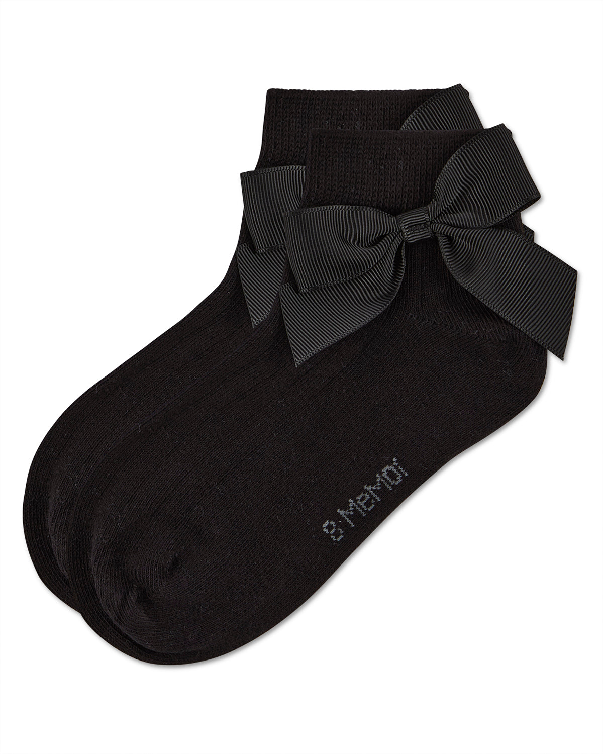 Girls' Ribbed Bow Anklet Socks : Color: Black