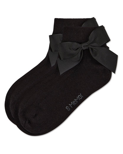 Girls' Ribbed Bow Anklet Socks : Color: Black