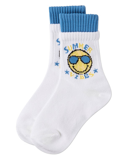 Girls "Summer Vibes" Cotton Blend Double-Layer-Look Crew Sock