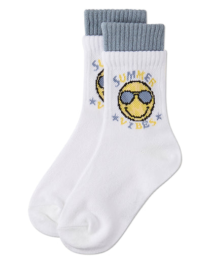 Girls "Summer Vibes" Cotton Blend Double-Layer-Look Crew Sock