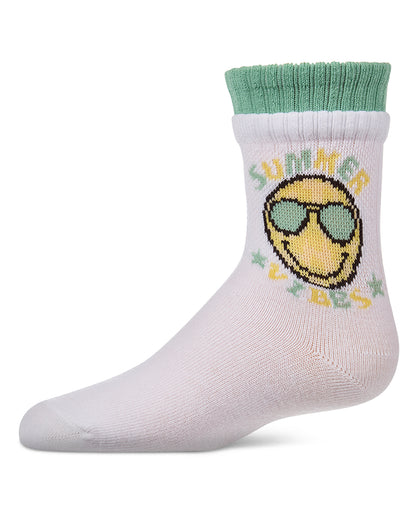 Girls "Summer Vibes" Cotton Blend Double-Layer-Look Crew Sock