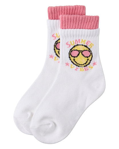 Girls "Summer Vibes" Cotton Blend Double-Layer-Look Crew Sock