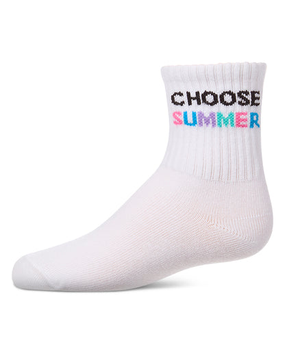 Girls "Choose Summer" Ribbed Cotton-Blend Crew Sock