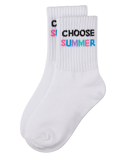 Girls "Choose Summer" Ribbed Cotton-Blend Crew Sock