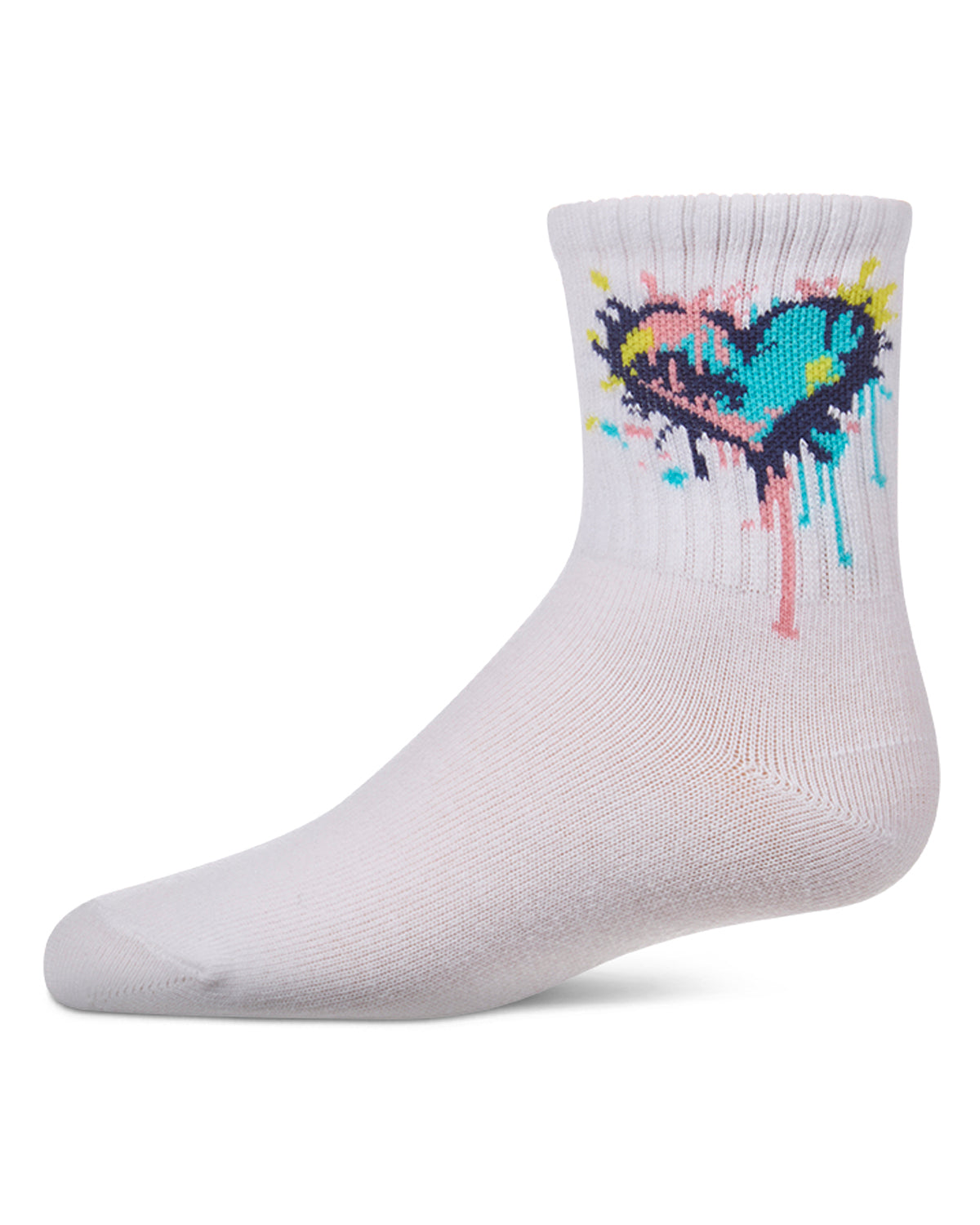 Girls Colorful "Splatter Heart" Cotton Blend Novelty Crew Sock