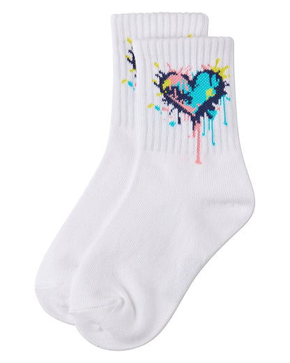 Girls Colorful "Splatter Heart" Cotton Blend Novelty Crew Sock