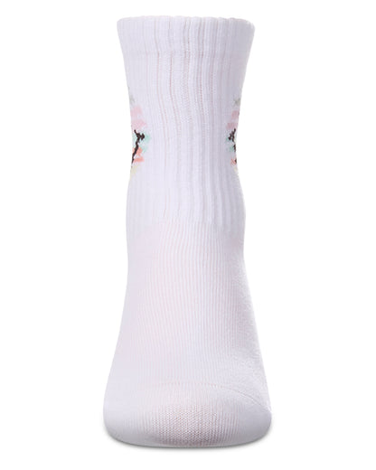 Girls "Colorful Smiley Face" Pointelle Ribbed Cotton-Rich Novelty Crew Sock