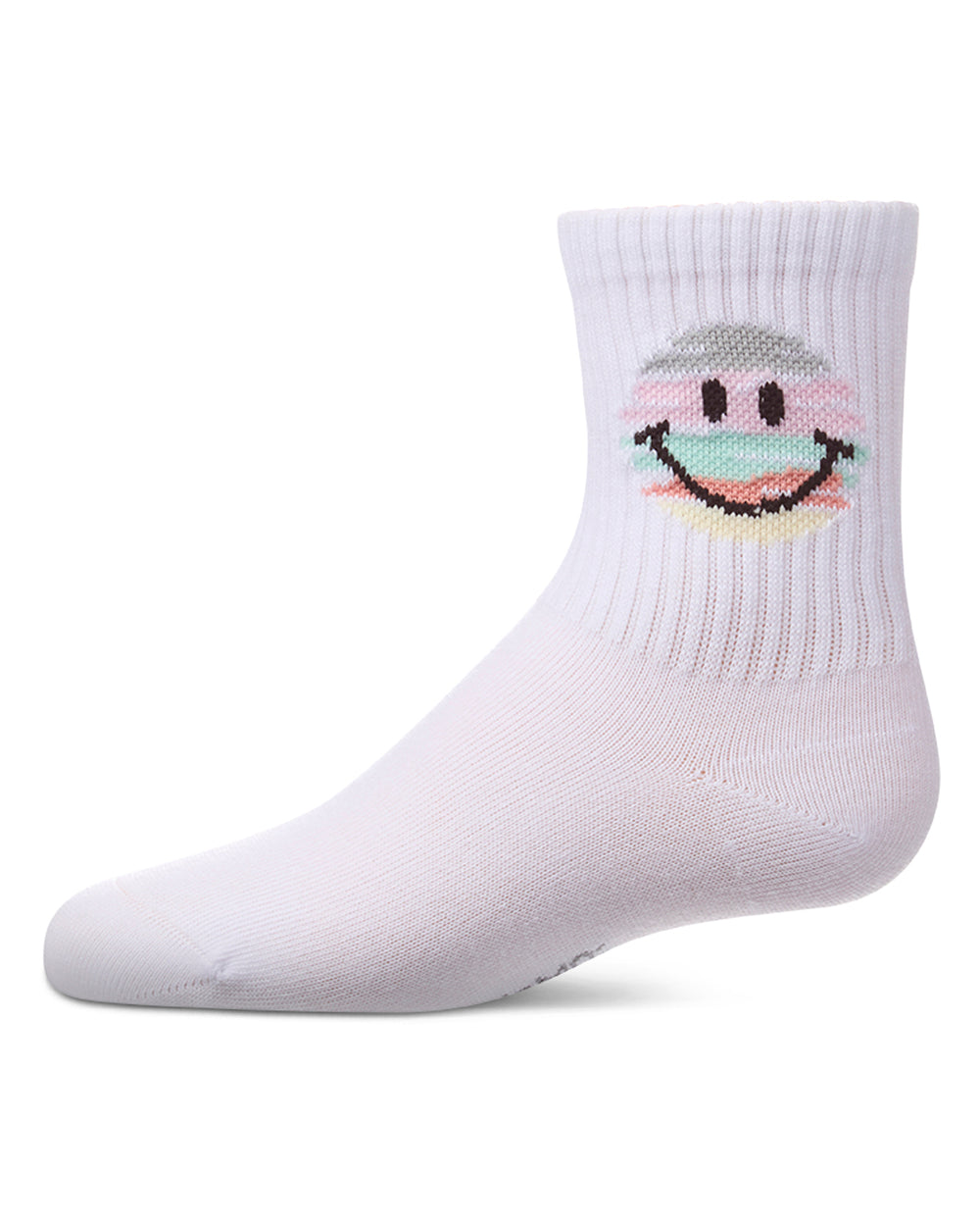 Girls "Colorful Smiley Face" Pointelle Ribbed Cotton-Rich Novelty Crew Sock