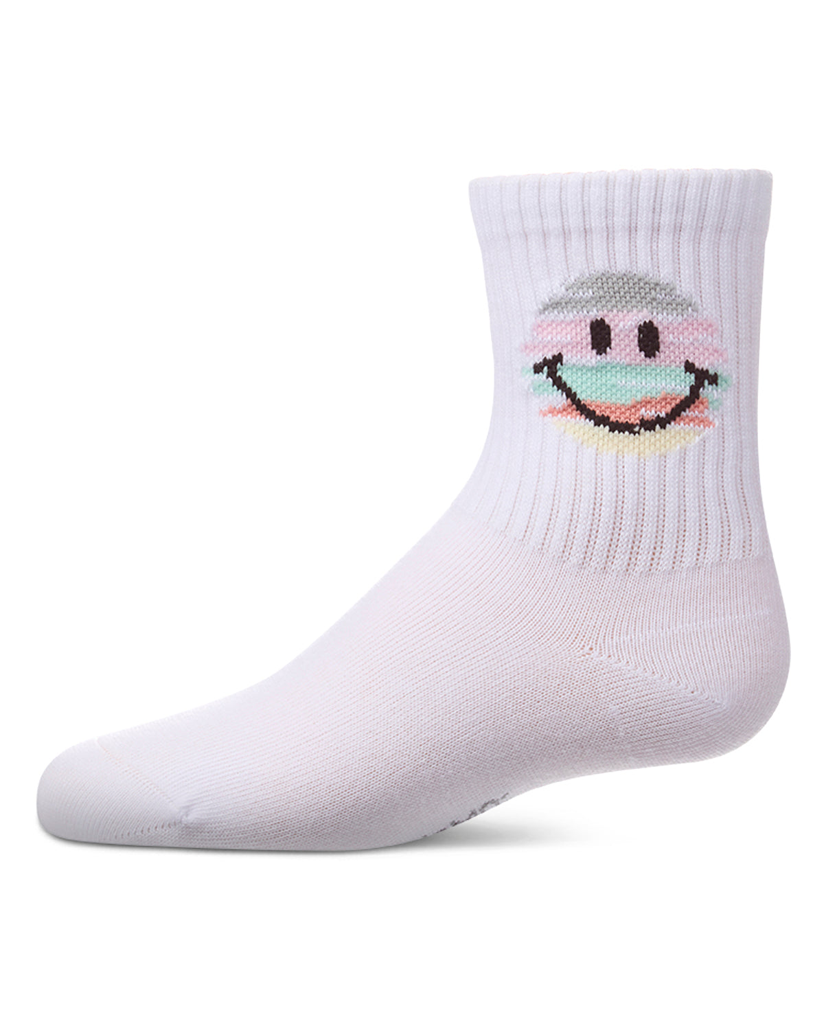 Girls "Colorful Smiley Face" Pointelle Ribbed Cotton-Rich Novelty Crew Sock