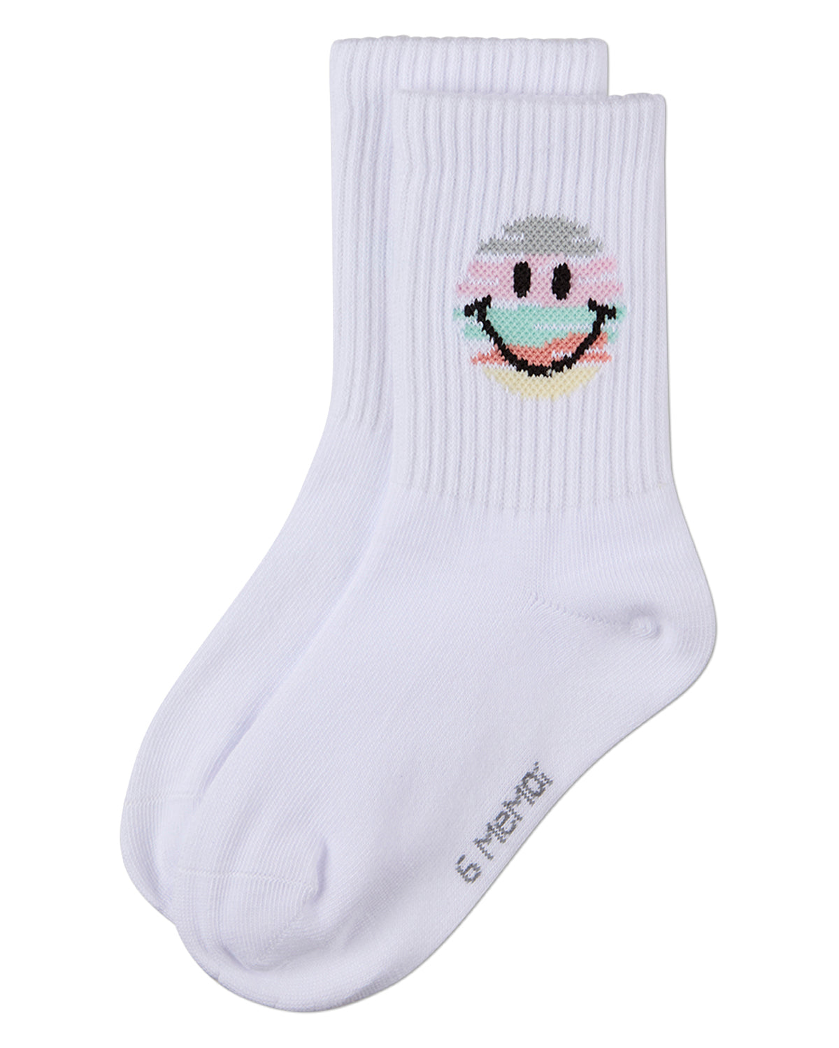 Girls "Colorful Smiley Face" Pointelle Ribbed Cotton-Rich Novelty Crew Sock