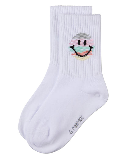 Girls "Colorful Smiley Face" Pointelle Ribbed Cotton-Rich Novelty Crew Sock