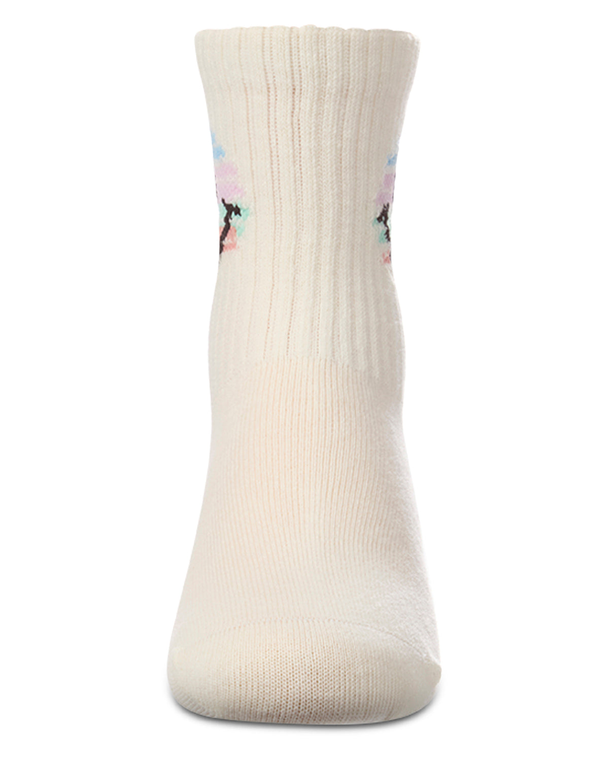 Girls "Colorful Smiley Face" Pointelle Ribbed Cotton-Rich Novelty Crew Sock