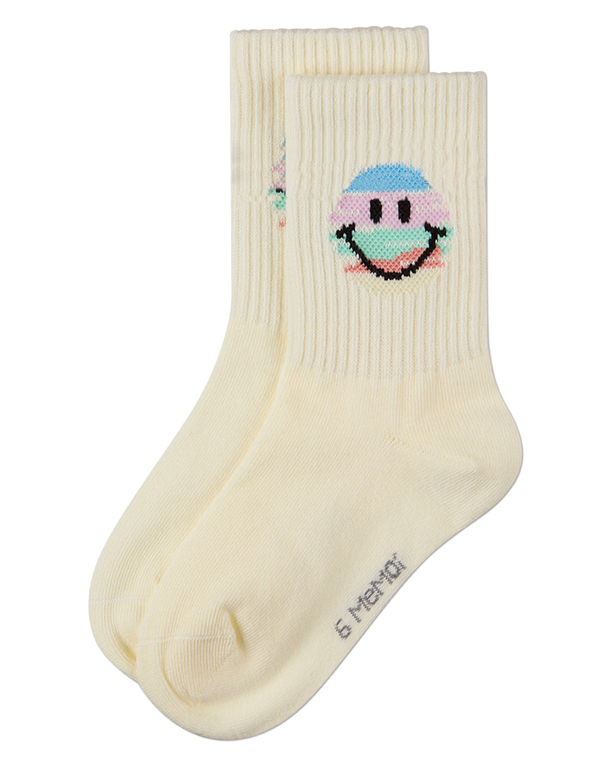 Girls "Colorful Smiley Face" Pointelle Ribbed Cotton-Rich Novelty Crew Sock