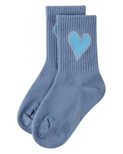Girls Pointelle Ribbed Cotton-Rich Crew Sock with Cross-Stitch Heart