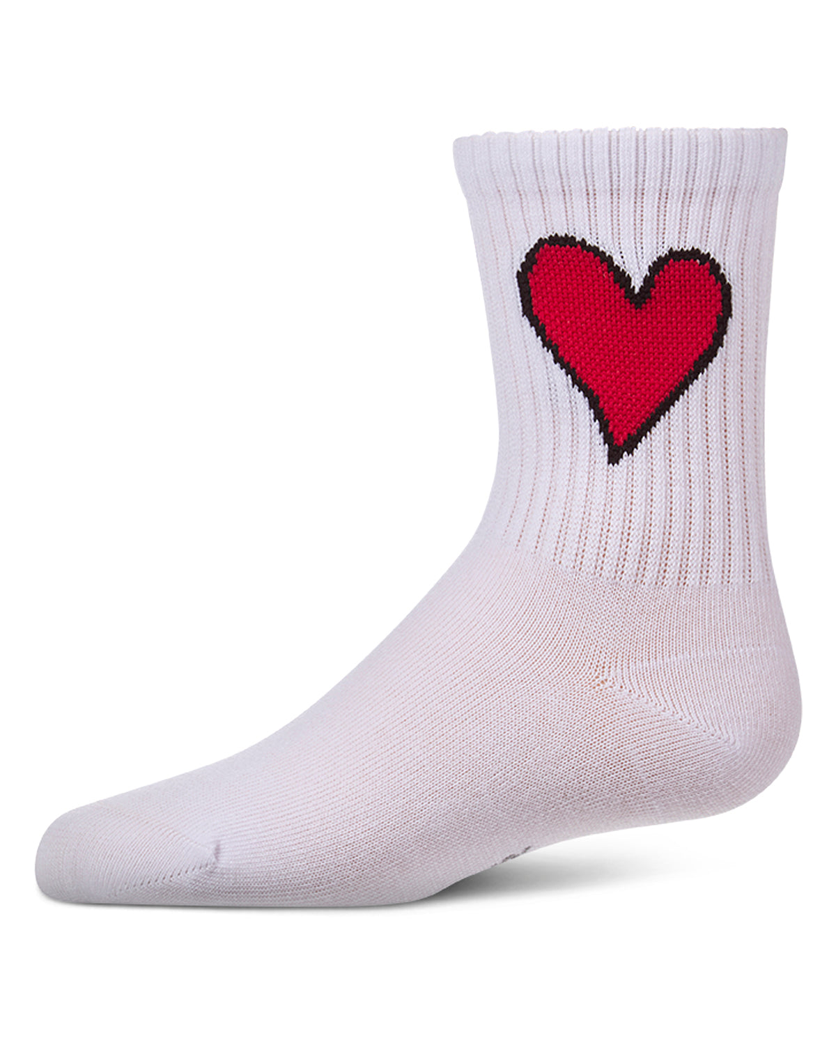 Girls Pointelle Ribbed Cotton-Rich Crew Sock with Cross-Stitch Heart