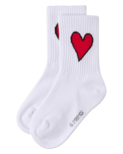 Girls Pointelle Ribbed Cotton-Rich Crew Sock with Cross-Stitch Heart