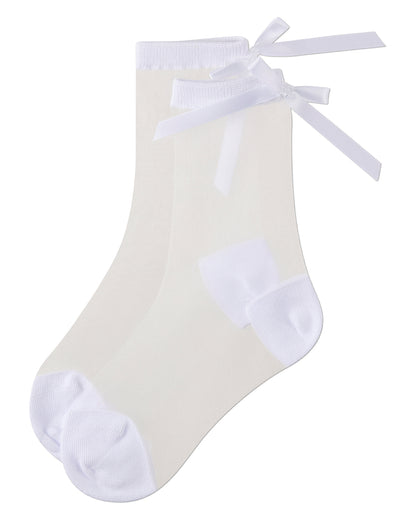 Women's Silky-Sheer Cotton-Rich Crew Sock with Satin Bow