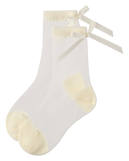 Women's Silky-Sheer Cotton-Rich Crew Sock with Satin Bow