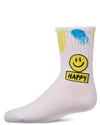 Girls "Happy Face" Cotton Blend Crew Sock with Splatter Paint Graphics