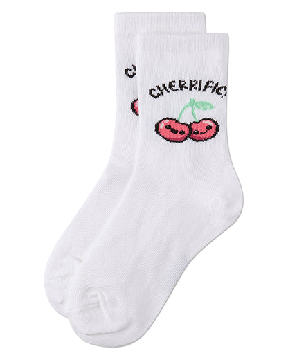 Kids Unisex "Cherrific" Cotton-Rich Mini-Ribbed Novelty Crew Sock