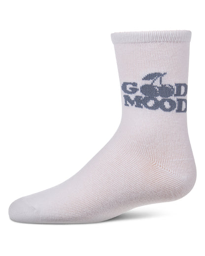 Girls "Good Mood" Cotton-Rich Fine-Gauge Novelty Crew Sock