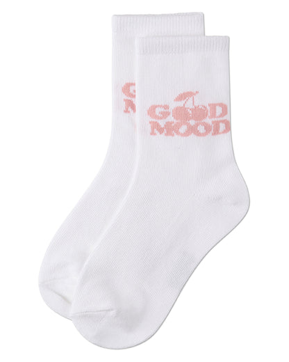 Girls "Good Mood" Cotton-Rich Fine-Gauge Novelty Crew Sock
