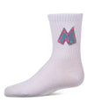 Girls Ribbed Cotton-Rich Crew Socks with Embroidered Denim "M" Patch