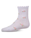 Girls Cotton-Rich Scallop-Trim Crew Sock with Mini-Floral Pattern