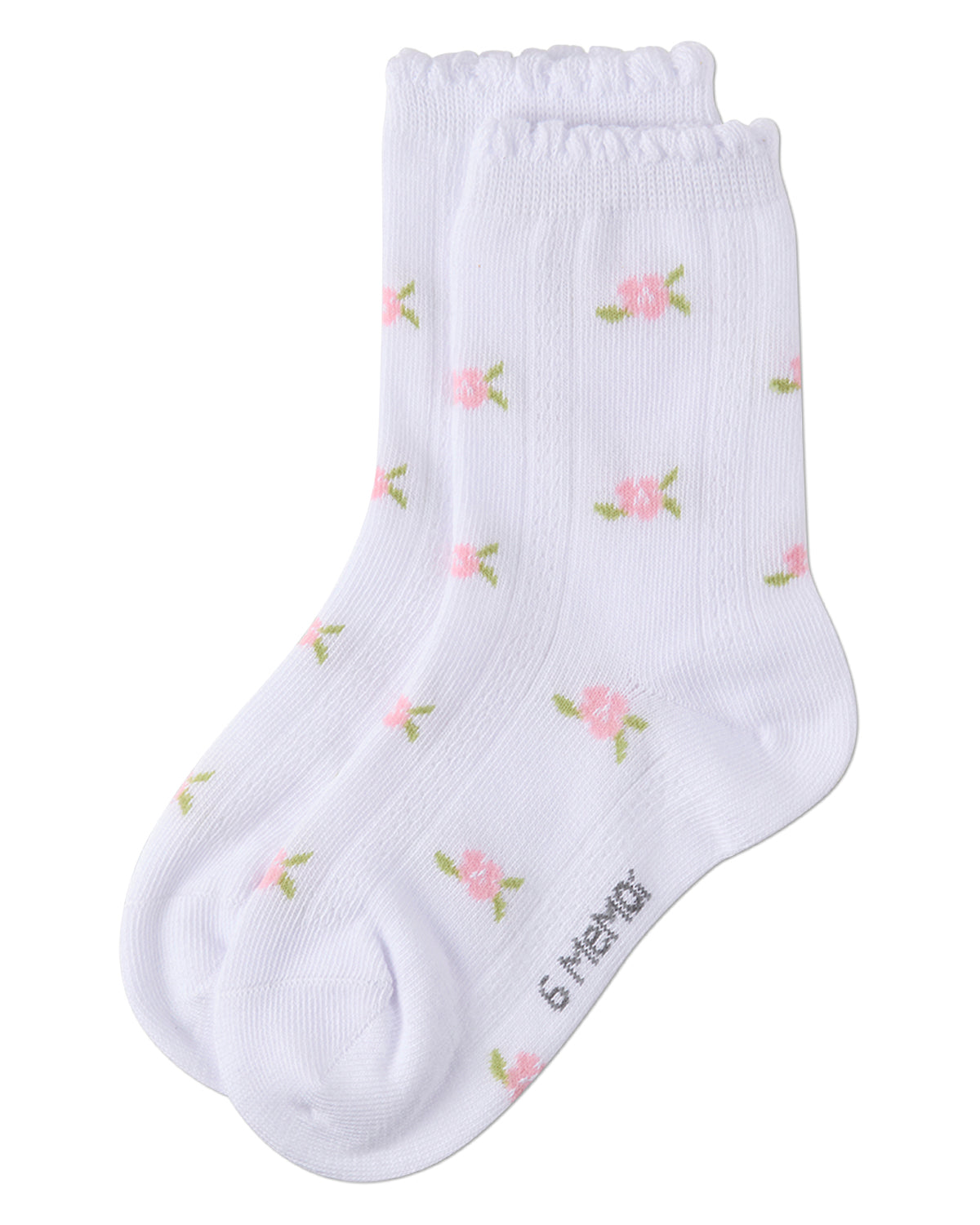 Girls Cotton-Rich Scallop-Trim Crew Sock with Mini-Floral Pattern