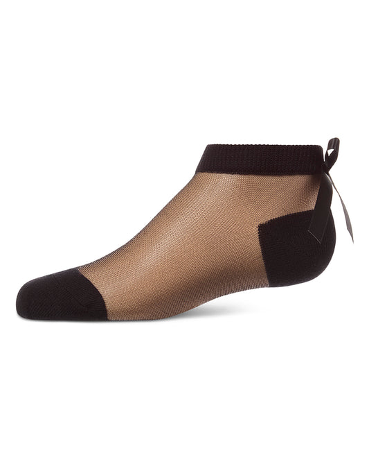 Girls Silky-Sheer Micro-Mesh Ankle Sock with Satin Bow