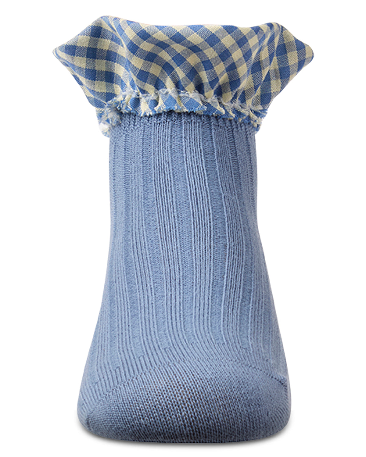 Girls Ribbed Cotton-Rich Checkered Ruffle-Trim Ankle Sock