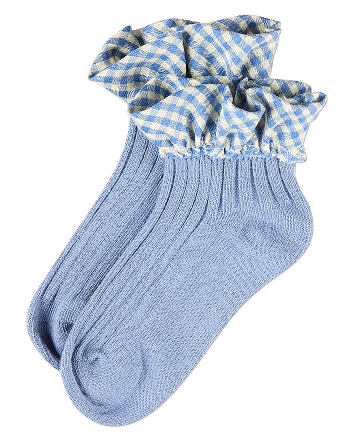 Girls Ribbed Cotton-Rich Checkered Ruffle-Trim Ankle Sock