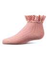Girls Ribbed Cotton-Rich Checkered Ruffle-Trim Ankle Sock