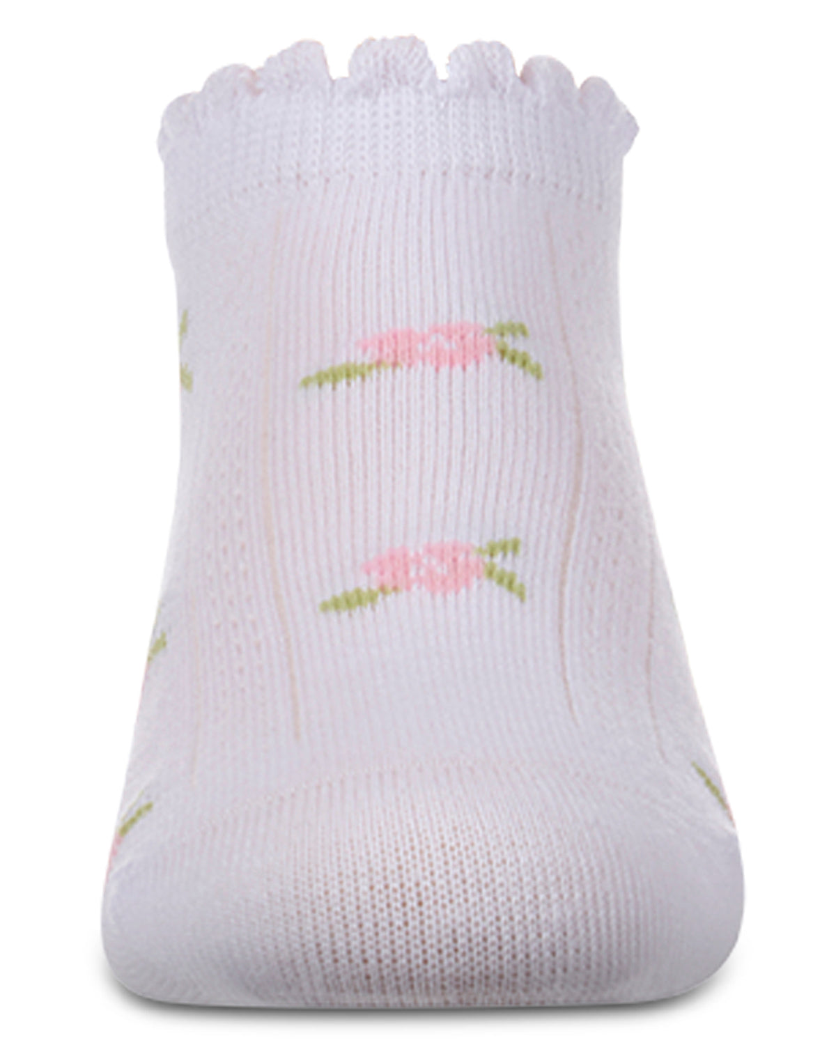 Girls Cotton-Rich Scallop-Trim Ankle Sock with Mini-Floral Pattern
