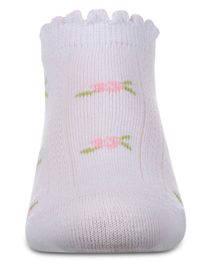 Girls Cotton-Rich Scallop-Trim Ankle Sock with Mini-Floral Pattern