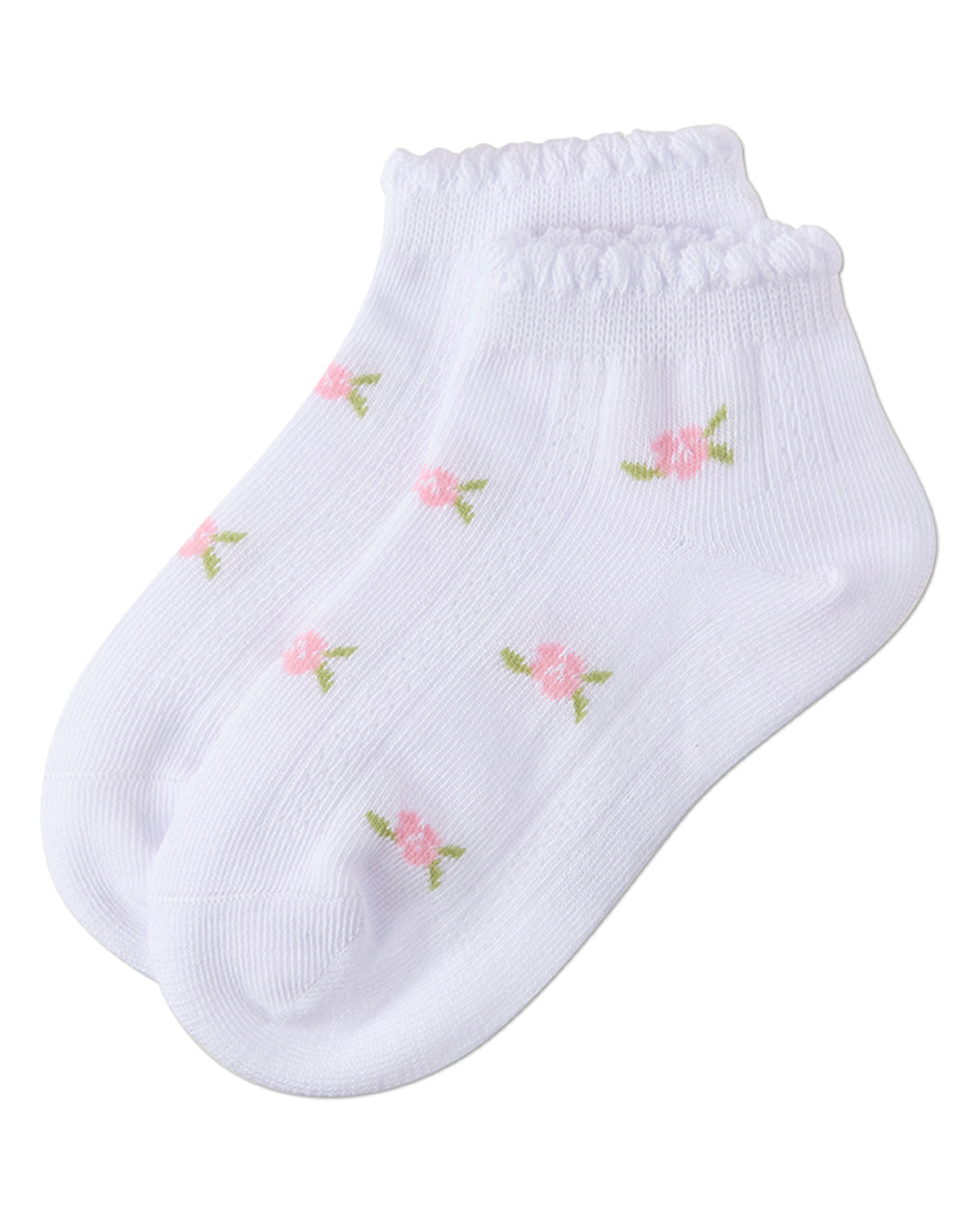 Girls Cotton-Rich Scallop-Trim Ankle Sock with Mini-Floral Pattern