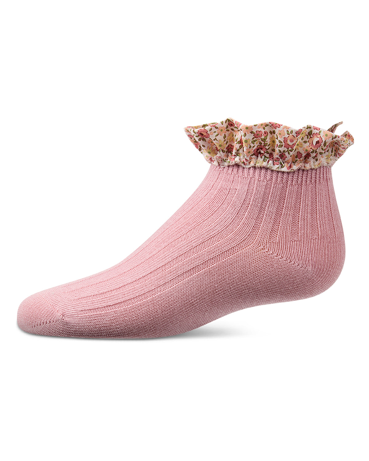 Girls Ribbed Cotton-Rich Floral Ruffle-Trimmed Ankle Sock