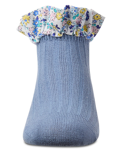Girls Ribbed Cotton-Rich Floral Ruffle-Trimmed Ankle Sock