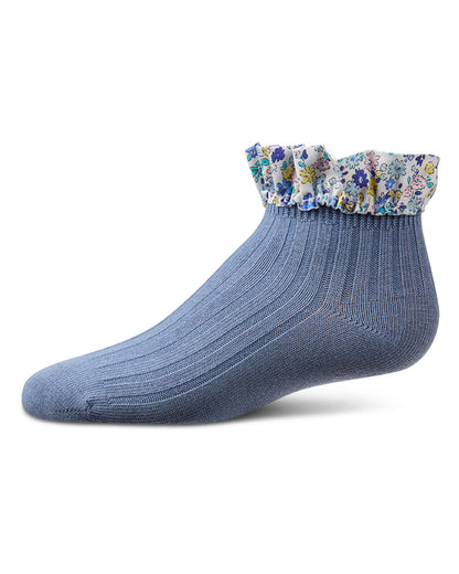 Girls Ribbed Cotton-Rich Floral Ruffle-Trimmed Ankle Sock