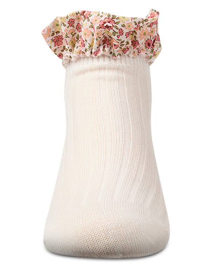 Girls Ribbed Cotton-Rich Floral Ruffle-Trimmed Ankle Sock
