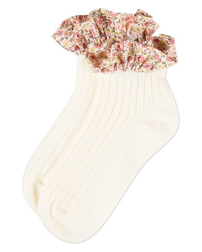 Girls Ribbed Cotton-Rich Floral Ruffle-Trimmed Ankle Sock