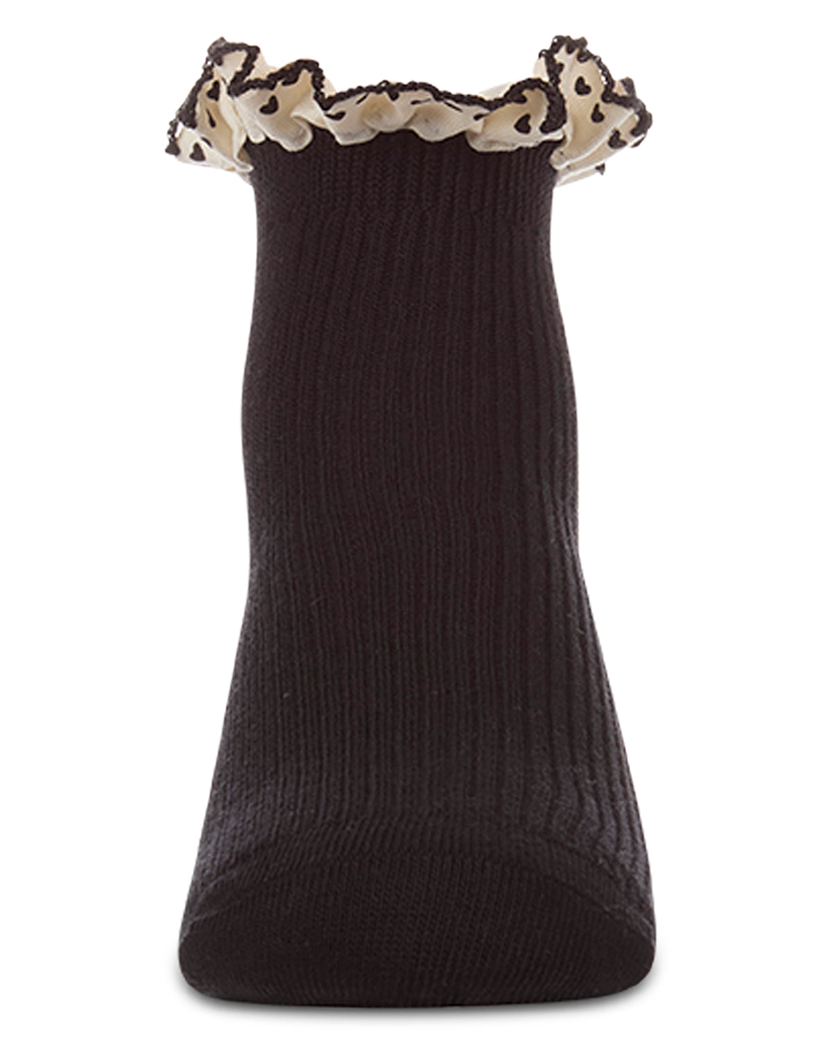 Girls Ribbed Cotton-Rich Ankle Sock with Heart-Print Lace-Trim Ruffle
