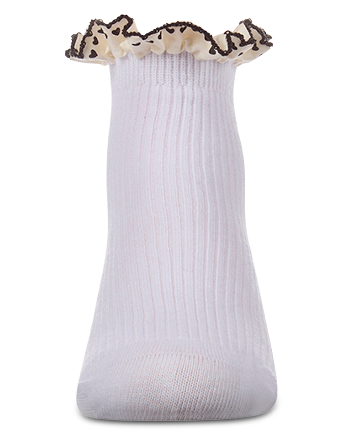 Girls Ribbed Cotton-Rich Ankle Sock with Heart-Print Lace-Trim Ruffle