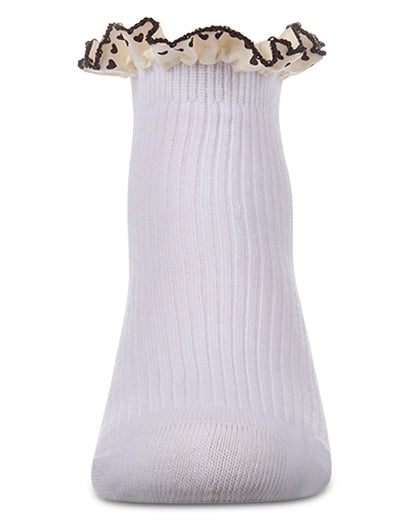 Girls Ribbed Cotton-Rich Ankle Sock with Heart-Print Lace-Trim Ruffle