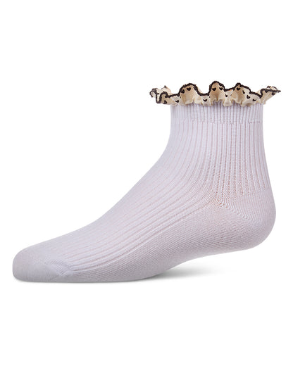 Girls Ribbed Cotton-Rich Ankle Sock with Heart-Print Lace-Trim Ruffle